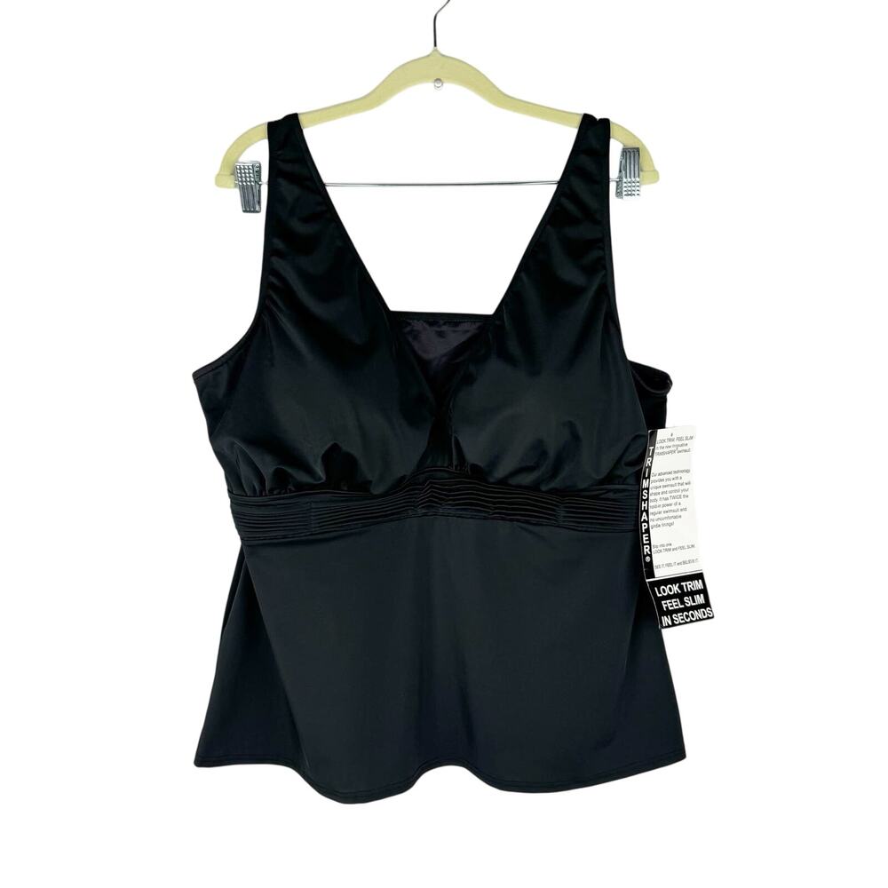 Nwt Trimshaper Black Basic "Look Trim Feel Slim" Tankini Bikini Swim Top Sz 24W